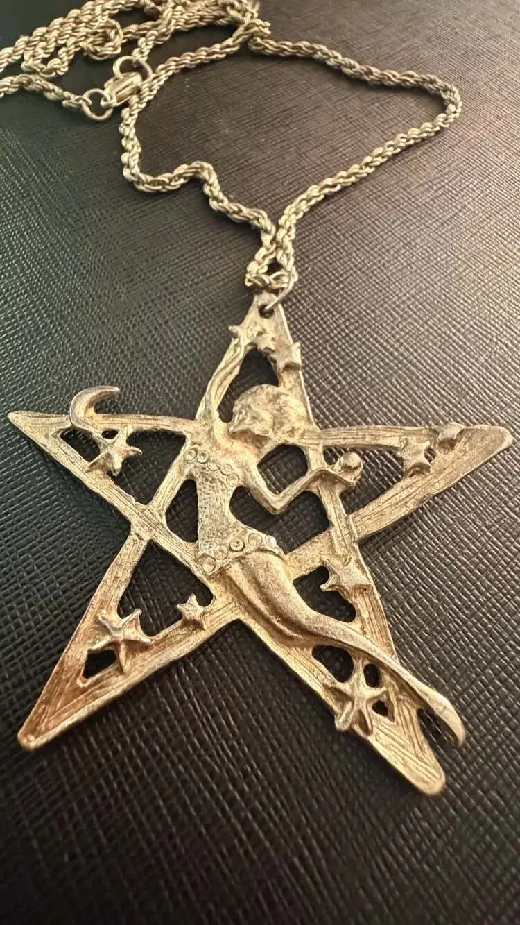 Vintage Style Art Nouveau Fairy or Goddess Pentagram Pendant Necklace